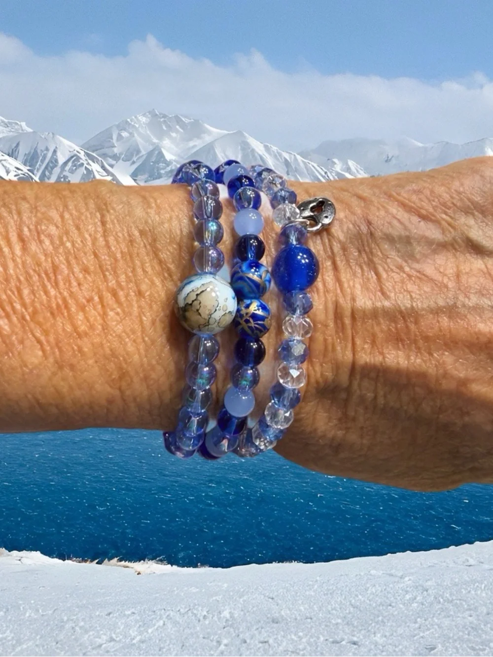 Hand Crafted Blue Multi-Beaded Bracelet Set of 3